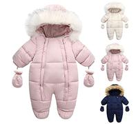 YCBMINGCAN Baby Winteroverall für Neugeborene mit Doppelreißverschluss, Gefütterter Schneeanzug inkl. abnehmbaren Handschuhen und Füßlingen, Unisex Strampler für Jungen & Mädchen
