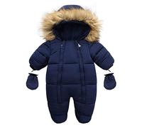 YCBMINGCAN Baby Winteroverall für Neugeborene mit Doppelreißverschluss, Gefütterter Schneeanzug inkl. abnehmbaren Handschuhen und Füßlingen, Unisex Strampler für Jungen & Mädchen