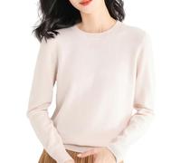 YCBMINGCAN Baumwoll Pullover Damen langärmelig, Rundhalsausschnitt, leicht, weich, Strickpullover, Strickbluse Winter Pullover Für Damen (Beige, S)