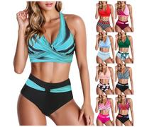 YCBMINGCAN Bikini Set Damen,Bikini Damen Set Push Up High Waist Criss Cross Neckholder Zweiteiler Retro Bauchweg Badehose Gepunktet Zierknoten Wickeloptik Bademode Polsterung Strand Sommer Urlaub