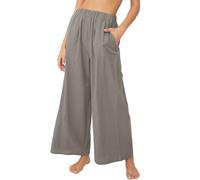 YCBMINGCAN Bloggerlove Palazzo-Hose aus Leinen für Damen, für den Sommer, lässig, Boho-Stil, weites Bein, hohe Taille, Strandhose mit Taschen Lange Für Damen (Grey, M)
