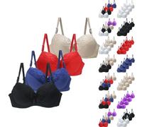 YCBMINGCAN Coupons-Amazon-Angebote 4er Pack BH Damen mit Bügel Push Up BH Set Spitzen Weich Bequemer Starker Halt Große Brüste Klassische Hautfarben BHS Unterwäsche Women Bra für Alltag