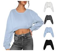 YCBMINGCAN Crop Pullover Damen, Kurzes Sweatshirt mit Rundhalsausschnitt, Bauchfreies Langarmshirt im Basic Style, Modernes Streetwear Oberteil für Teenager Mädchen