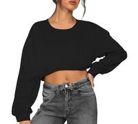 YCBMINGCAN Crop Pullover Damen, Kurzes Sweatshirt mit Rundhalsausschnitt, Bauchfreies Langarmshirt im Basic Style, Modernes Streetwear Oberteil für Teenager Mädchen