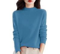 YCBMINGCAN Cropped Pullover Damen langärmelig, einfarbig, Pullover mit einem Basisshirt, warmer, lockerer - und Winterpullover DüNne Pullover Damen (Light Blue, XXL)