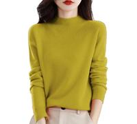 YCBMINGCAN Cropped Pullover Damen langärmelig, einfarbig, Pullover mit einem Basisshirt, warmer, lockerer - und Winterpullover DüNne Pullover Damen (Yellow, XXL)