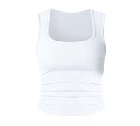 YCBMINGCAN Damen Crop Top Plissee Quadratischer Ausschnitt Stretch Basic Weste Hemd Kleid (White, XL)