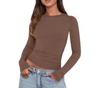 YCBMINGCAN Damen Langarm Rundhals Slim Fit Bottom Pullover 2024 Basic Kleidung für Outdoor Wear Sport Top Elegant Damen Sommer Blusen (Brown, XS)
