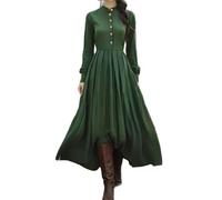 YCBMINGCAN Damen Maxikleid Grün Langarm V-Ausschnitt Wickeloptik Sommerkleid Casual Freizeitkleid Lockere Passform A-Linie Strandkleid Einfarbig für Frauen Klassisch Leicht Urlaub
