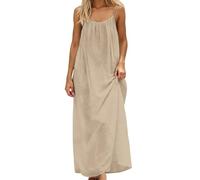 YCBMINGCAN Damen Maxikleid Spaghettiträger Sommerkleid Lang Einfarbig Strandkleid Ärmellos Boho Kleid Casual Freizeitkleid Lose A-Linie Maxi Kleider Leichtes Cami Trägerkleid