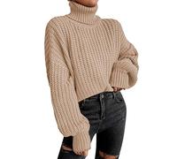 YCBMINGCAN Damen Pullover Gestreift Rollkragenpullover aus Nylon und Baumwolle in Übergröße für Damen Grobstrickpullover Damen (Khaki, M)