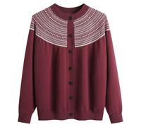 YCBMINGCAN Damen Strickjacke mit Jacquard Muster und Rundhalsausschnitt Langarm Cardigan mit Durchgehender Knopfleiste im Norweger Stil Lässiges Oberteil für Herbst Winter und den Alltag