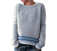 YCBMINGCAN DüNne Pullover Damen lockerer, lässiger Strickpullover mit tief angesetzter Schulter und langen Ärmeln Gestreifter Pullover Damen Oversize (Light Blue, L)