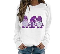 YCBMINGCAN Einfarbiger, langärmliger, lässiger Pullover-Hoodie für Damen mit Rundhalsausschnitt und Weihnachts-Cartoon-Print Teenager Klamotten (White, XL)