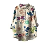 YCBMINGCAN Elegante Oversize-Leinenbluse für Damen Lässig fließendes,lockeres,langes Hemd mit Rundhalsausschnitt mit Blusen-Hemd der Spitze-Frauen Weibliche Teenager Mädchen Tops (Beige, XXL)