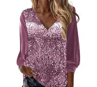 YCBMINGCAN Glitzer Oberteile Damen Elegant Pailletten Bluse Damenblusen Langarm Sexy Silvester Outfit Große Größen Festliche Oberteile Glitzer Bluse for Party