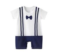 YCBMINGCAN Infant Crawling Clothes Summer New Korean Version Of The Male Baby Thin Female Short Sleeved Children's Hajacket Body Baby 80 (Dark Blue,3-6 Months)