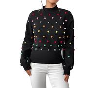 YCBMINGCAN Kuschelpullover Damen Buntes Kugelstrick-Pullover für Damen mit Rundhalsausschnitt Strickpullover Damen Winter (Black, M)