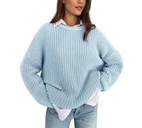YCBMINGCAN Langarmshirt Damen Baumwolle beiläufige lose faule Wind-Strickjacke-Frauen-Oberbekleidungs-Pullover-Langarm-Rundhals-Strickpullover Kuschelpullover Damen GroßE GrößEn