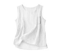 YCBMINGCAN Leinentop Damen Sommer Ärmellos Tanktop Rundhalsausschnitt Leichtes Oberteil Luftiges Camisole Baumwolle Leinen Shirt Asymmetrisch Locker Longtop mit Brusttasche