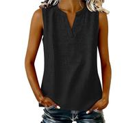 YCBMINGCAN Leinentop Damen V-Ausschnitt Ärmellos Leichtes Sommeroberteil Knopfleiste Tanktop Luftige Tunika Baumwolle Leinen Camisole Locker Casual Trägershirt Strand