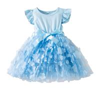 YCBMINGCAN Mädchen Kleid Langarm Schmetterling Muster Tüllkleid Prinzessin Kleid Freizeitkleid Kinder für Frühling Herbst Alltag Schule Party Outfits Elegant Bequem Blau Bunt Gemustert