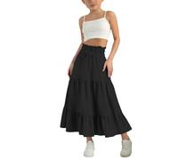 YCBMINGCAN Mädchen Maxi Rock Baumwolle Leinen Stufenrock Kinder Sommerrock Elastischer Bund mit Kordelzug Fließender A-Linien Rock Lässige Strandrock Bequeme Sommerkleidung