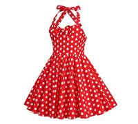 YCBMINGCAN Mädchen Sommerkleid Ärmellos Neckholder Polka Dots Punktemuster Freizeitkleid Kinder Vintage Rockabilly Kleid für Alltag Party Urlaub Outfits Elegant Rot Weiß Gepunktet