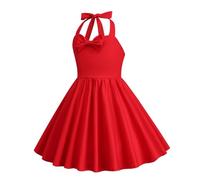 YCBMINGCAN Mädchen Sommerkleid Ärmellos Neckholder Polka Dots Punktemuster Freizeitkleid Kinder Vintage Rockabilly Kleid für Alltag Party Urlaub Outfits Elegant Rot Weiß Gepunktet