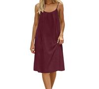 YCBMINGCAN Midikleid Damen Sommerkleid Knielang Spaghettiträger Rückenfreies Freizeitkleid Casual Strandkleid Ärmellos A-Linie Halblanges Kleid Locker Leicht Sommerkleider