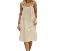 YCBMINGCAN Midikleid Damen Sommerkleid Knielang Spaghettiträger Rückenfreies Freizeitkleid Casual Strandkleid Ärmellos A-Linie Halblanges Kleid Locker Leicht Sommerkleider