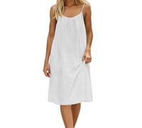 YCBMINGCAN Midikleid Damen Sommerkleid Knielang Spaghettiträger Rückenfreies Freizeitkleid Casual Strandkleid Ärmellos A-Linie Halblanges Kleid Locker Leicht Sommerkleider