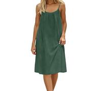 YCBMINGCAN Midikleid Damen Sommerkleid Knielang Spaghettiträger Rückenfreies Freizeitkleid Casual Strandkleid Ärmellos A-Linie Halblanges Kleid Locker Leicht Sommerkleider
