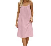 YCBMINGCAN Midikleid Damen Sommerkleid Knielang Spaghettiträger Rückenfreies Freizeitkleid Casual Strandkleid Ärmellos A-Linie Halblanges Kleid Locker Leicht Sommerkleider