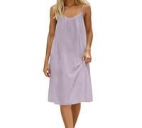 YCBMINGCAN Midikleid Damen Sommerkleid Knielang Spaghettiträger Rückenfreies Freizeitkleid Casual Strandkleid Ärmellos A-Linie Halblanges Kleid Locker Leicht Sommerkleider