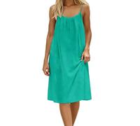 YCBMINGCAN Midikleid Damen Sommerkleid Knielang Spaghettiträger Rückenfreies Freizeitkleid Casual Strandkleid Ärmellos A-Linie Halblanges Kleid Locker Leicht Sommerkleider