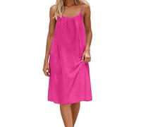 YCBMINGCAN Midikleid Damen Sommerkleid Knielang Spaghettiträger Rückenfreies Freizeitkleid Casual Strandkleid Ärmellos A-Linie Halblanges Kleid Locker Leicht Sommerkleider