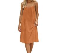 YCBMINGCAN Midikleid Damen Sommerkleid Knielang Spaghettiträger Rückenfreies Freizeitkleid Casual Strandkleid Ärmellos A-Linie Halblanges Kleid Locker Leicht Sommerkleider
