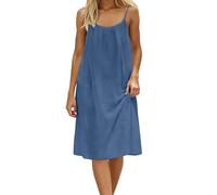 YCBMINGCAN Midikleid Damen Sommerkleid Knielang Spaghettiträger Rückenfreies Freizeitkleid Casual Strandkleid Ärmellos A-Linie Halblanges Kleid Locker Leicht Sommerkleider