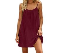 YCBMINGCAN Midikleid Damen Sommerkleid Spaghettiträger Rückenfreies Freizeitkleid Casual Halblanges Strandkleid Einfarbig A-Linie Boho Leichtes Urlaubskleid Sommerkleider