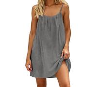 YCBMINGCAN Midikleid Damen Sommerkleid Spaghettiträger Rückenfreies Freizeitkleid Casual Halblanges Strandkleid Einfarbig A-Linie Boho Leichtes Urlaubskleid Sommerkleider