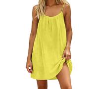 YCBMINGCAN Midikleid Damen Sommerkleid Spaghettiträger Rückenfreies Freizeitkleid Casual Halblanges Strandkleid Einfarbig A-Linie Boho Leichtes Urlaubskleid Sommerkleider