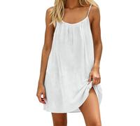 YCBMINGCAN Midikleid Damen Sommerkleid Spaghettiträger Rückenfreies Freizeitkleid Casual Halblanges Strandkleid Einfarbig A-Linie Boho Leichtes Urlaubskleid Sommerkleider