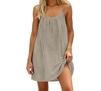 YCBMINGCAN Midikleid Damen Sommerkleid Spaghettiträger Rückenfreies Freizeitkleid Casual Halblanges Strandkleid Einfarbig A-Linie Boho Leichtes Urlaubskleid Sommerkleider