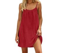 YCBMINGCAN Midikleid Damen Sommerkleid Spaghettiträger Rückenfreies Freizeitkleid Casual Halblanges Strandkleid Einfarbig A-Linie Boho Leichtes Urlaubskleid Sommerkleider