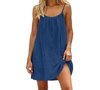 YCBMINGCAN Midikleid Damen Sommerkleid Spaghettiträger Rückenfreies Freizeitkleid Casual Halblanges Strandkleid Einfarbig A-Linie Boho Leichtes Urlaubskleid Sommerkleider