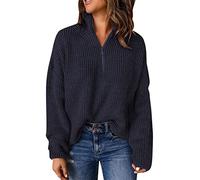 YCBMINGCAN Oversize Pullover Damen Langarm 1/4 Reißverschluss Pullover Rollkragenpullover für Frauen Grobstrickpullover Damen (Black, XXL)