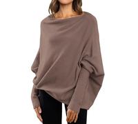 YCBMINGCAN Pullover Damen Elegant lässige Langarm-Oberteile, Winter-Strickpullover mit tiefer Schulterpartie, Herbstpullover und Tuniken Grobstrickpullover Damen (Coffee, L)