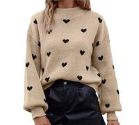 YCBMINGCAN Pullover Mädchen Damen&Mädchen Winter&&Frühling Vintages Day Cute Santa Head Pattern Strickpullover Weicher und glatter schöner Pullover Strickwaren Kuschelpullover Damen Teddy (Beige, M)