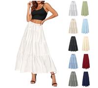 YCBMINGCAN Rock Midi,Damen Sommerrock Lang mit seitlicher Raffung und Kordelzug, Hohe Taille Maxirock, Eleganter Strandrock für Urlaub, Lockerer A-Linie Freizeitrock, Fließender Stoff